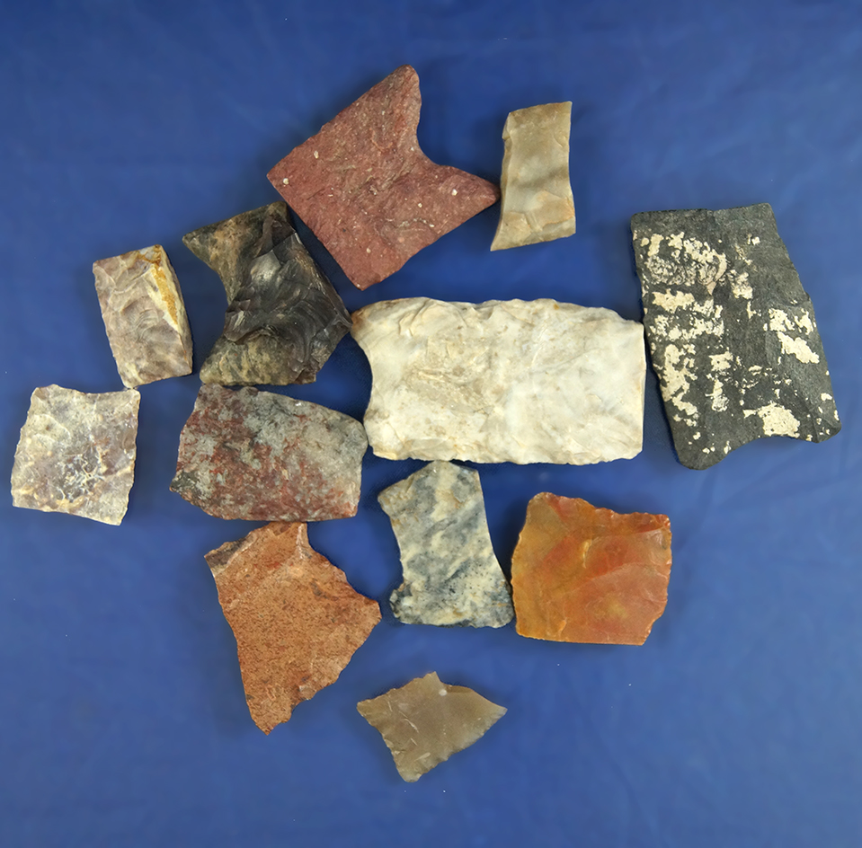 Set of 13 Paleo Bases found in the western US. Largest is 1 13/16".