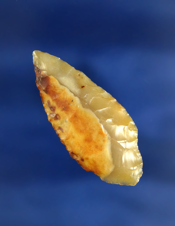 1 3/4" Leaf Point made from semi translucent yellow Agatized Wood. Found near the Columbia Rvr.