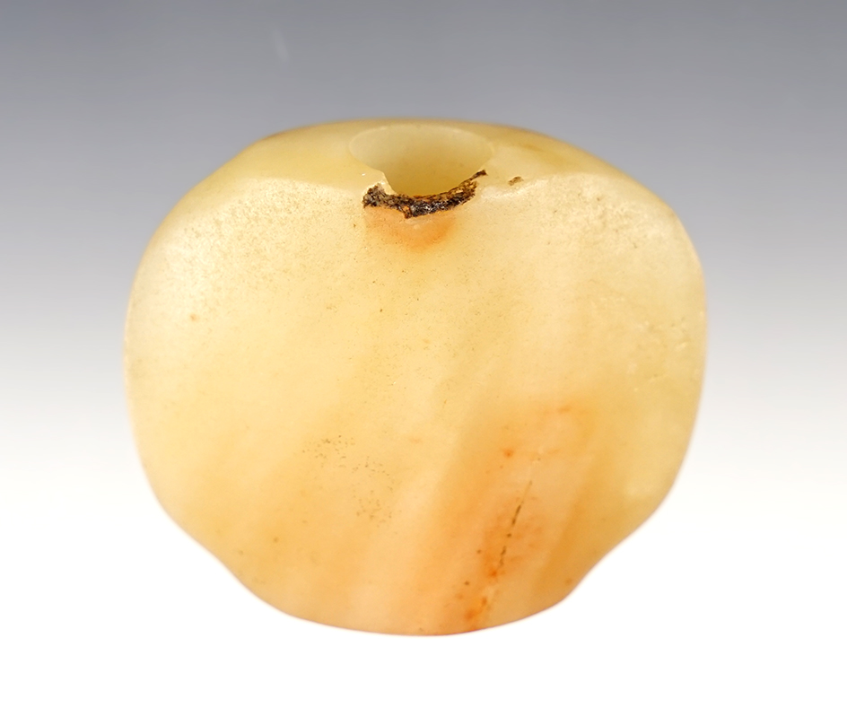 1 13/16" by 2 3/16" Bottle Bannerstone made from Quartz. Found in Fulton Co., Illinois. COA. 