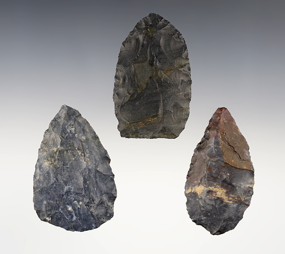 Set of 3 Cache Blades made from Coshocton Flint. From the 1898 Holmes County Cache!