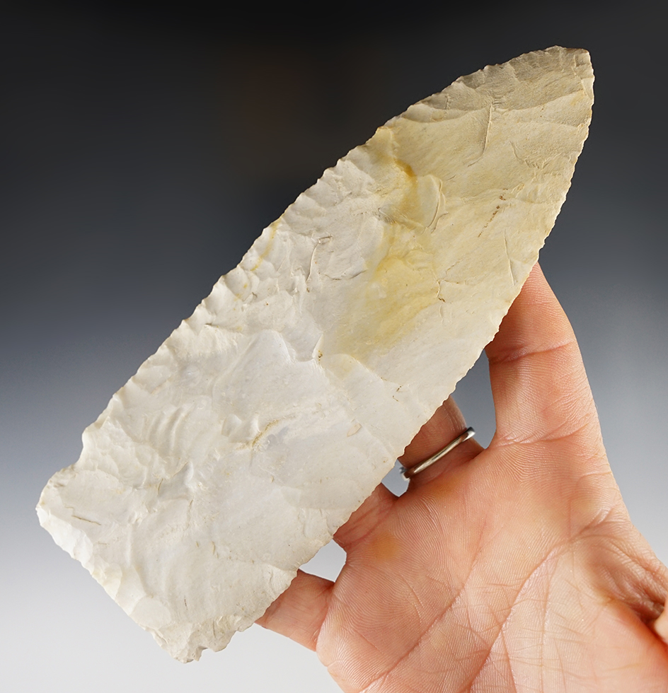 Large 6 5/16" Stanfield Knife made from Burlington Chert. Found in Fulton Co., Ohio. 