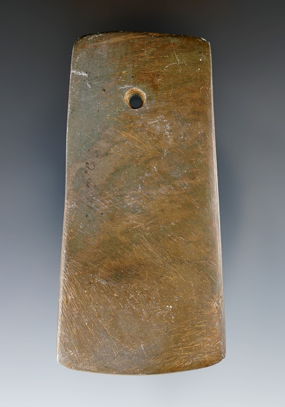 3 1/2" Hopewell Trapezoidal Pendant made from brown and black Mottled Slate - Clinton Co., Ohio.