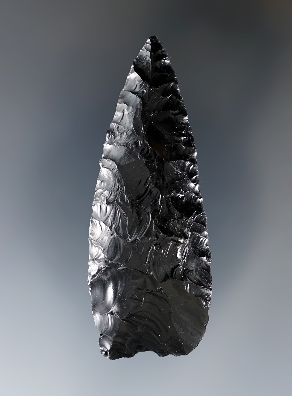 2 11/16" obsidian knife that is jet black in color found in Burns Oregon.