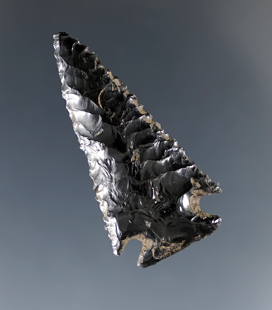 Incredible edge serrations on this well shaped 2 3/8" Elko found in Lake County Oregon.