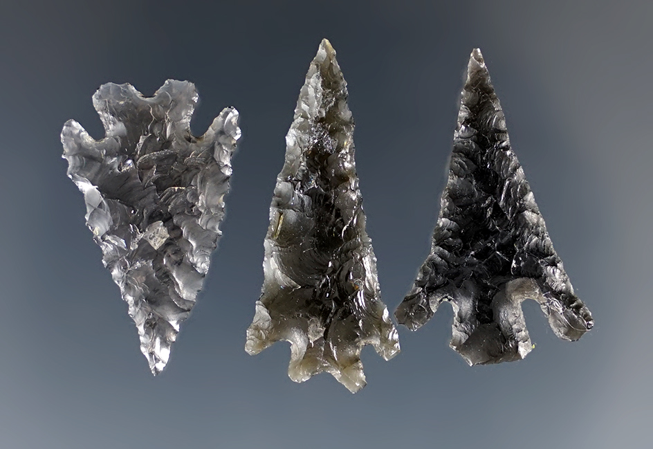 Set of three Obsidian Gem Points including a nice 1 1/16" Eastgate. Found in Oregon.