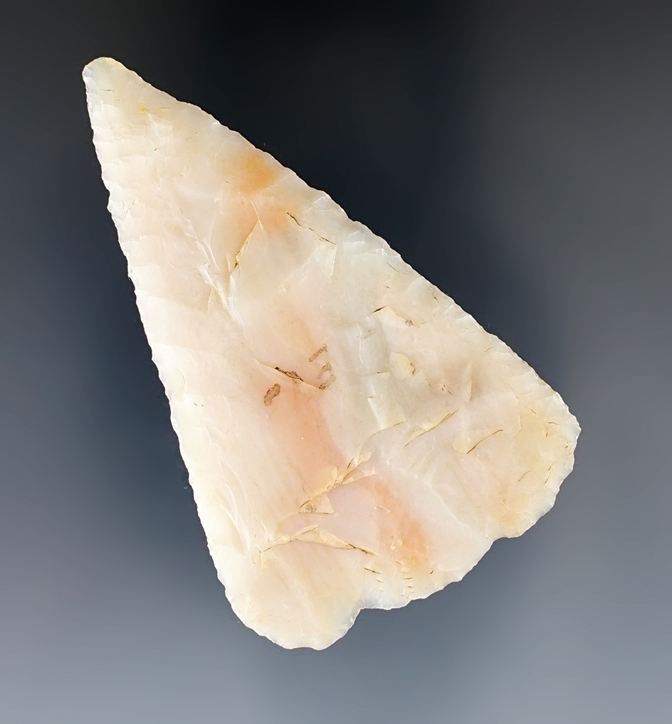 2 1/2" thin and nicely flaked blade made from translucent pink and white Flint - Columbia River, WA.