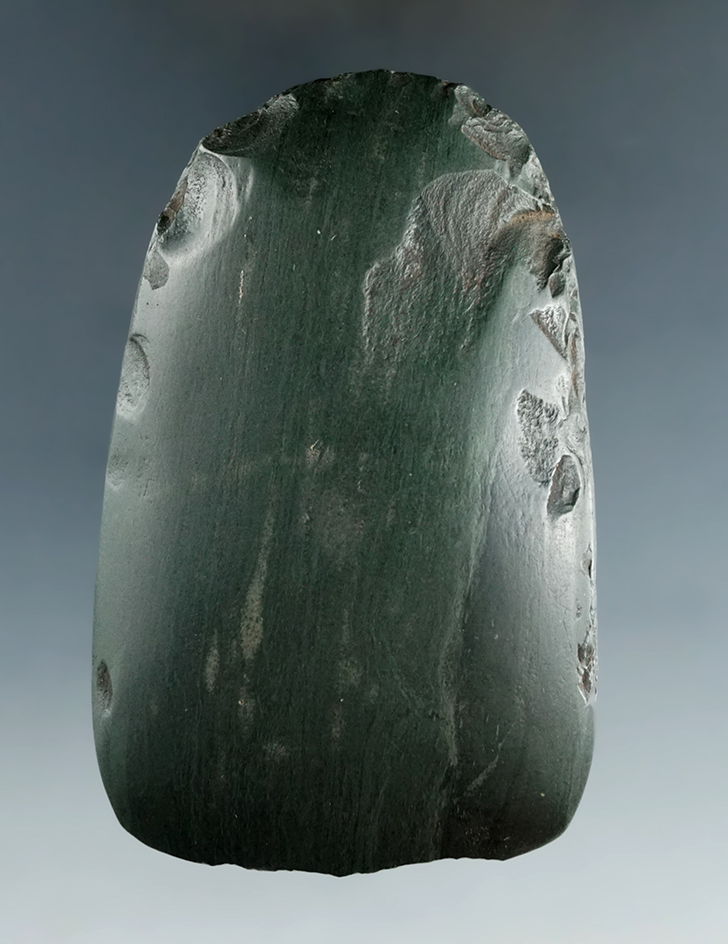 3 3/8" Celt made from black Hematite found in Newark, Licking Co., Ohio. Ex. Max Shipley collection.