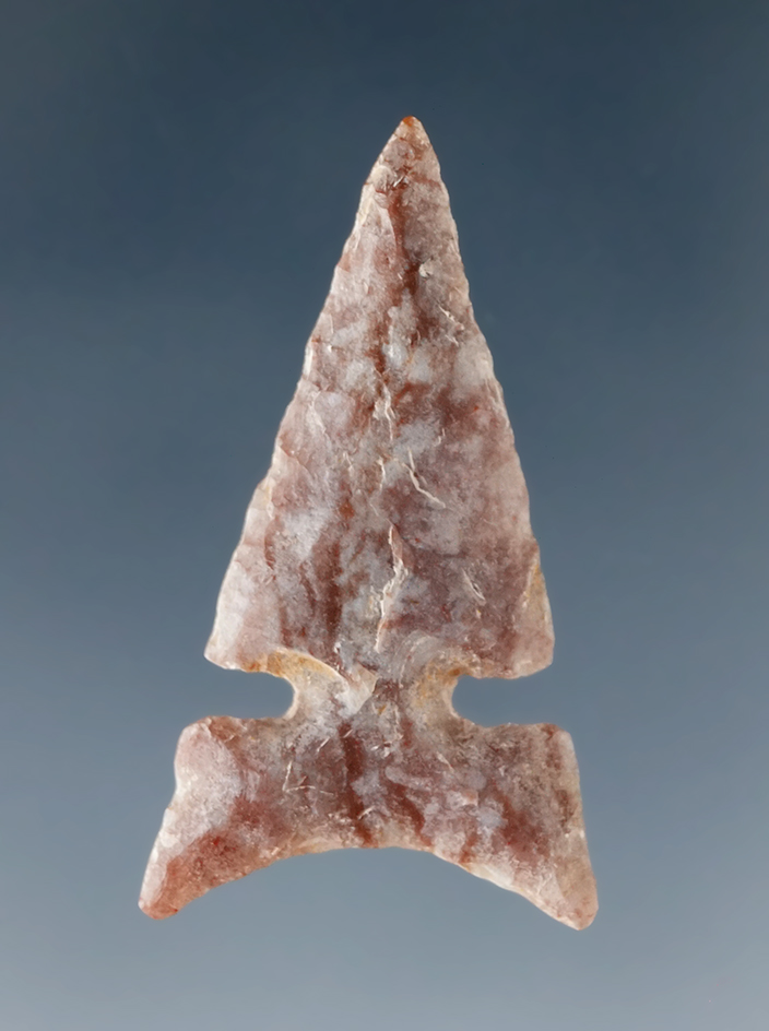1 3/16" heavily patinated Alibates Flint Toyah found in Texas.