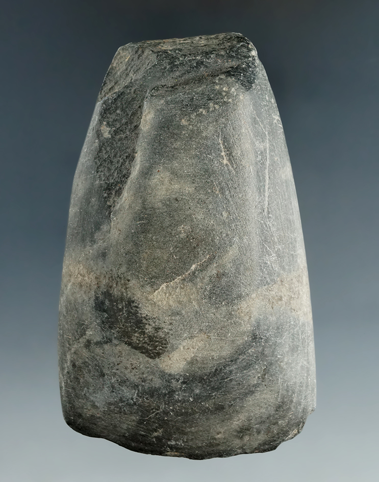 3 3/8" Adze made from banded slate that is well patinated  found in the Summit Co., Ohio area.