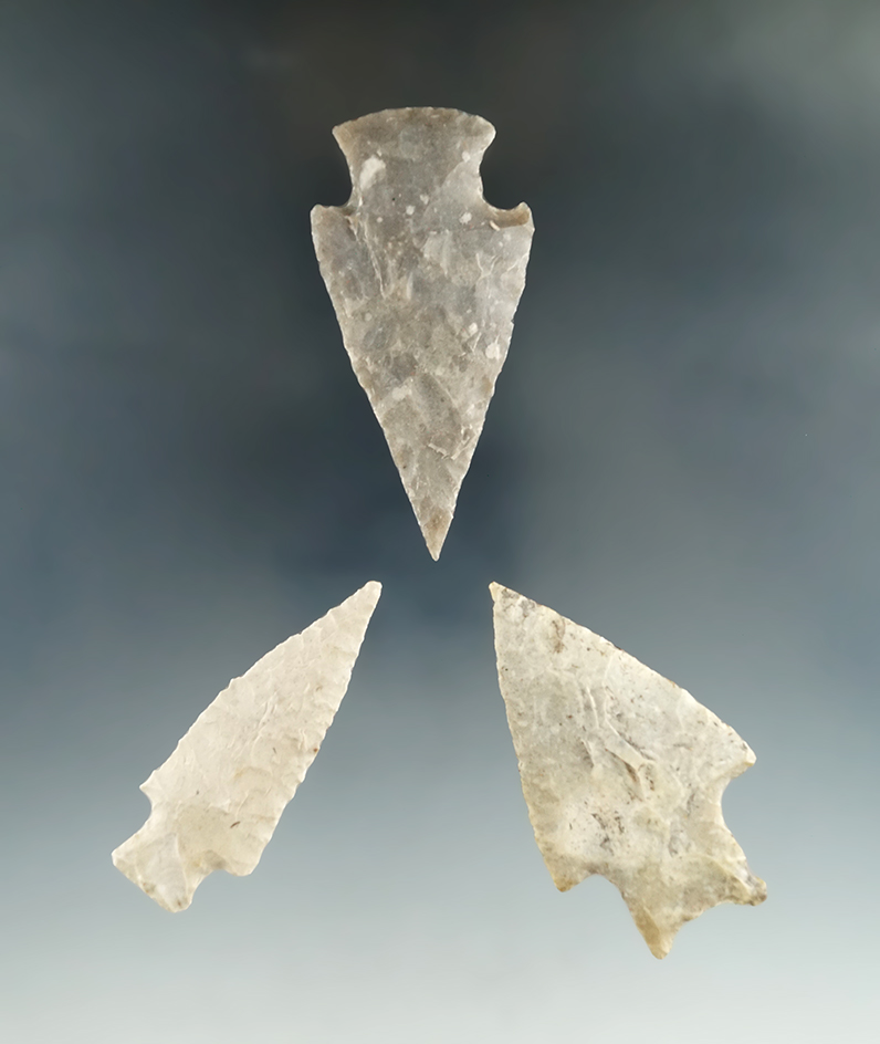 Set of three nice Texas arrowheads, largest is 2 3/4".