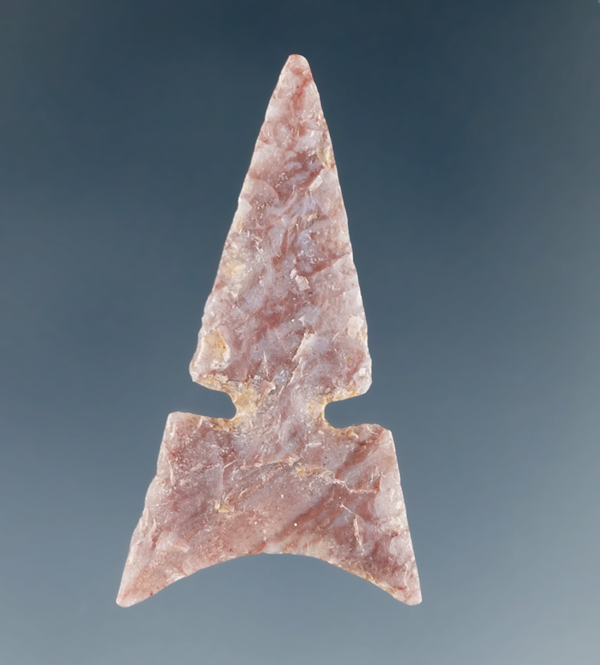 Excellent flaking and style on this 1 3/16" Toyah made from Alibates Flint found in Texas.