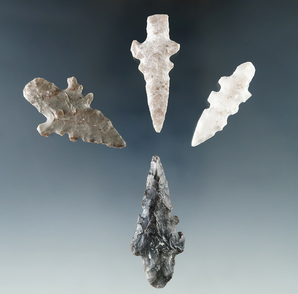 Set of four Duran points found in Texas, largest is 1 11/16".