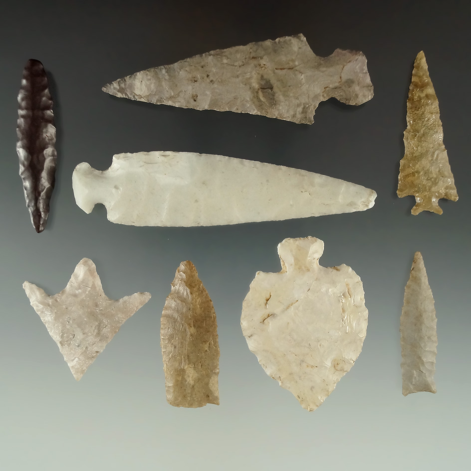 Set of 8 Assorted Southwestern Arrowheads, largest is 3 1/8".