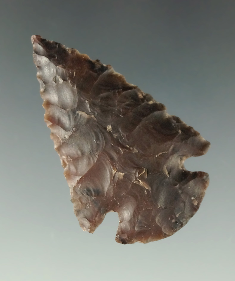 Excellent flaking on this 2" Pelican Lake made from attractive Dendritic Moss Agate.