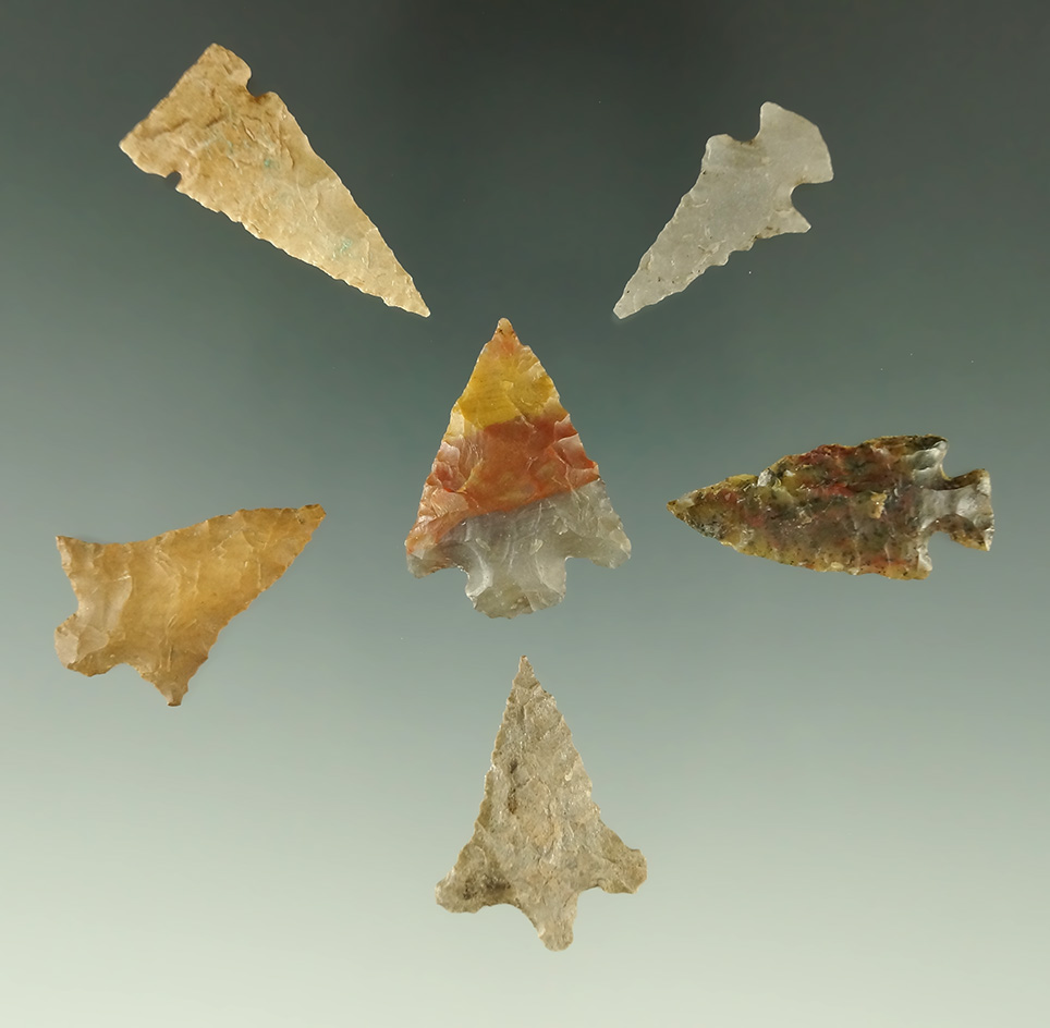 Set of 6 Assorted Arrowheads from the Western US, largest is 1 3/16".