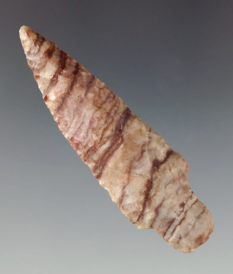 Beautiful Alibates flint 2 1/4" Stemmed Dart point found in Texas.