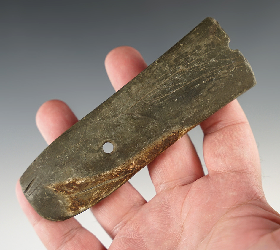 4 3/4" gorget that is broken at one of the holes found in Ohio.