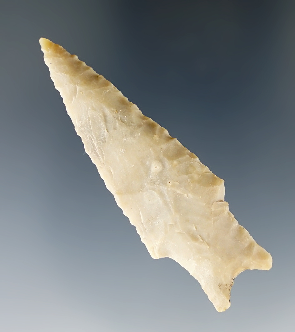 2 1/4" Darl made from light gray chert, found in Williamson Co., Texas. Comes with a Rogers COA.
