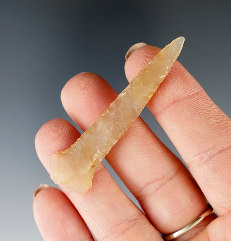 Excellent flaking on this 2 5/16" translucent agate drill found near the Columbia River, Washington.