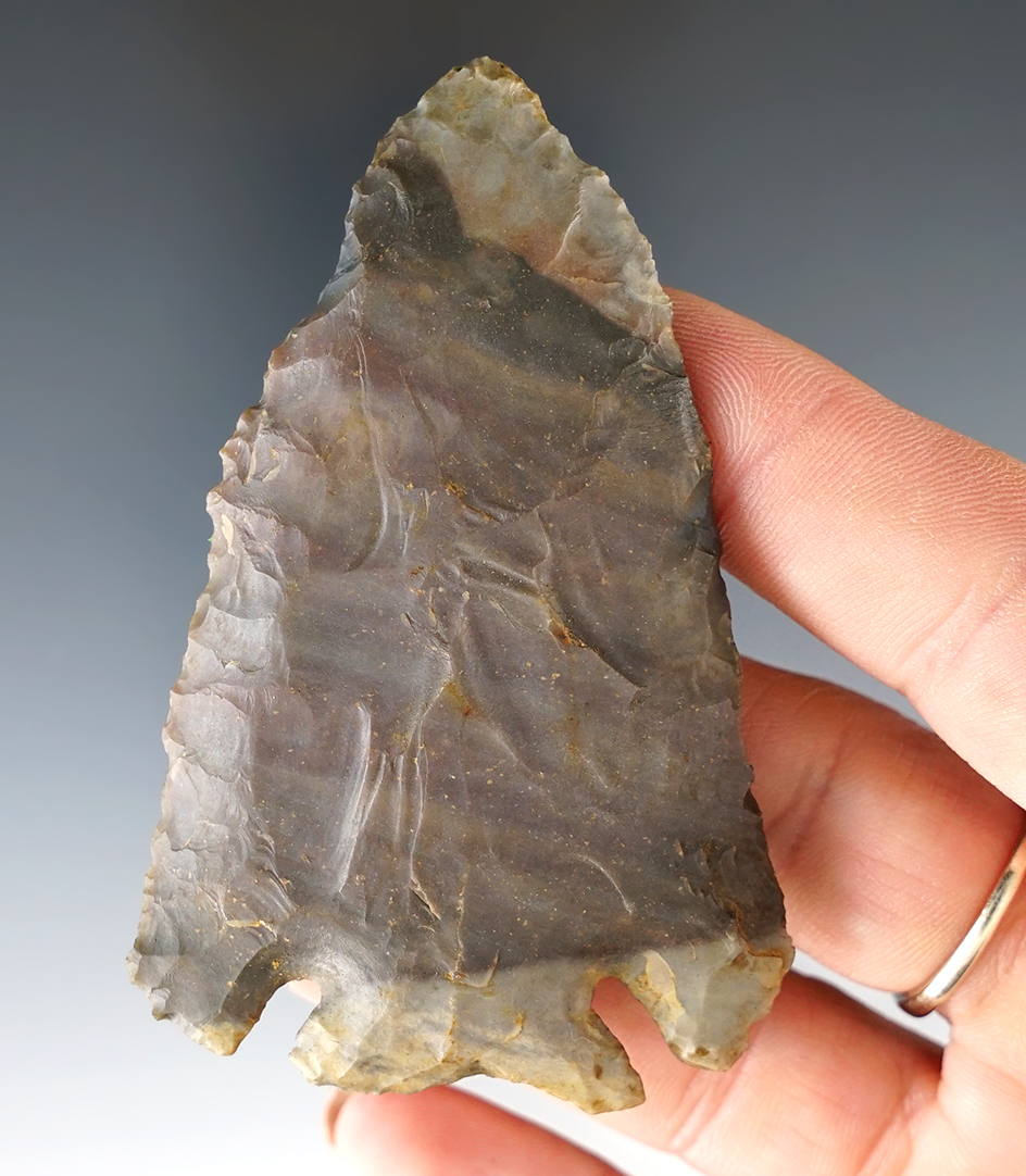 3 1/16" archaic Cornernotch made from nicely banded Sonora Flint found in Kentucky.