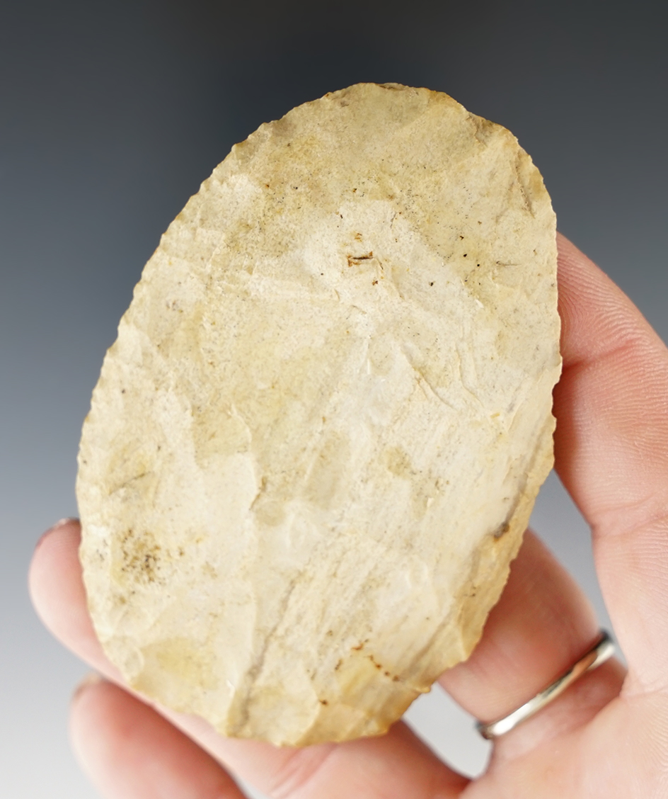 Thin and well flaked 3" Flint blade found in Illinois.