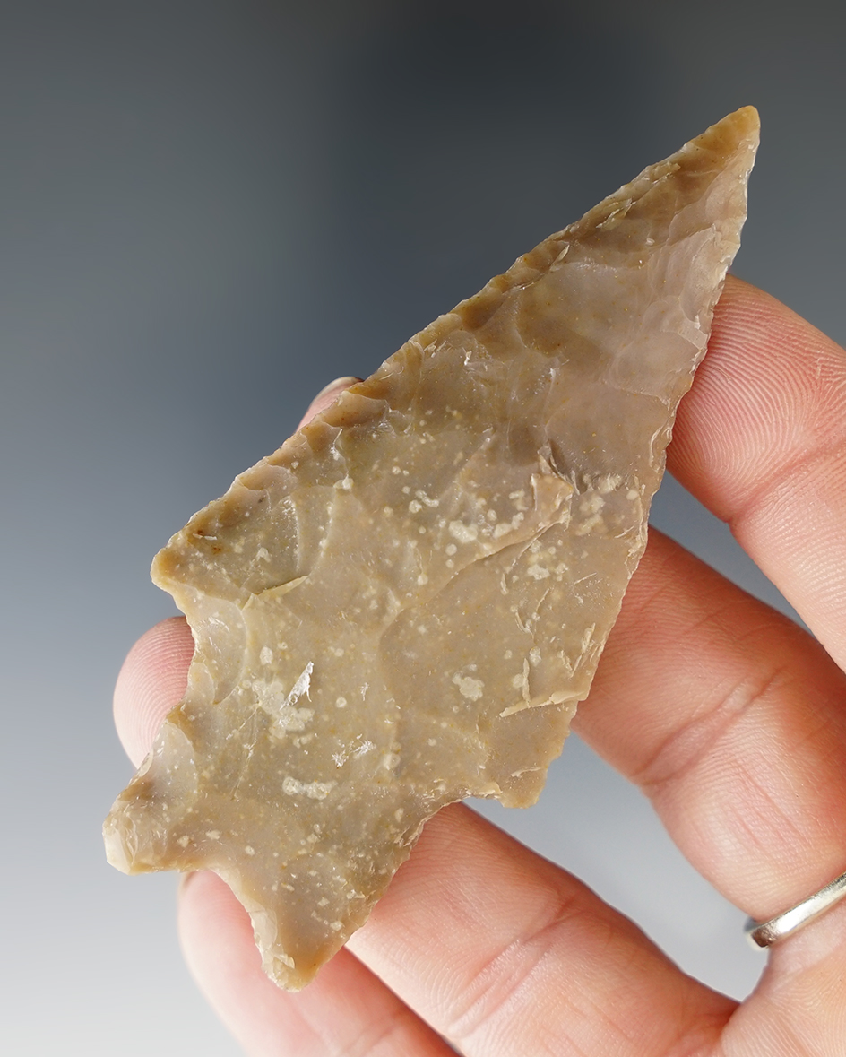 3 1/8" Pedernales made from brown flint, found in Lee Co., Texas. Comes with a Rogers COA.