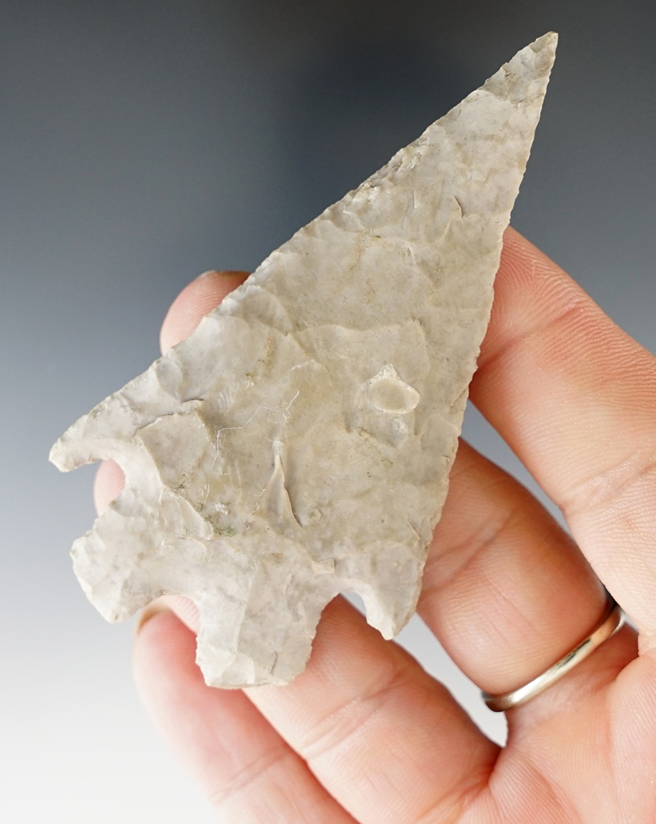 3 1/8" Montell made from gray chert, found in Bell Co., Texas. Comes with a Rogers COA.