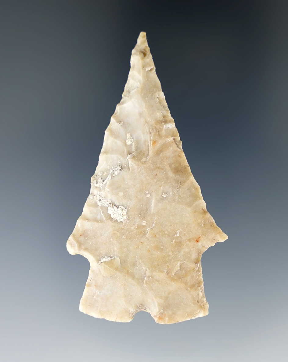 2 1/4" Montell made from light tan chert, found in Bell Co., Texas. Comes with a Rogers COA.