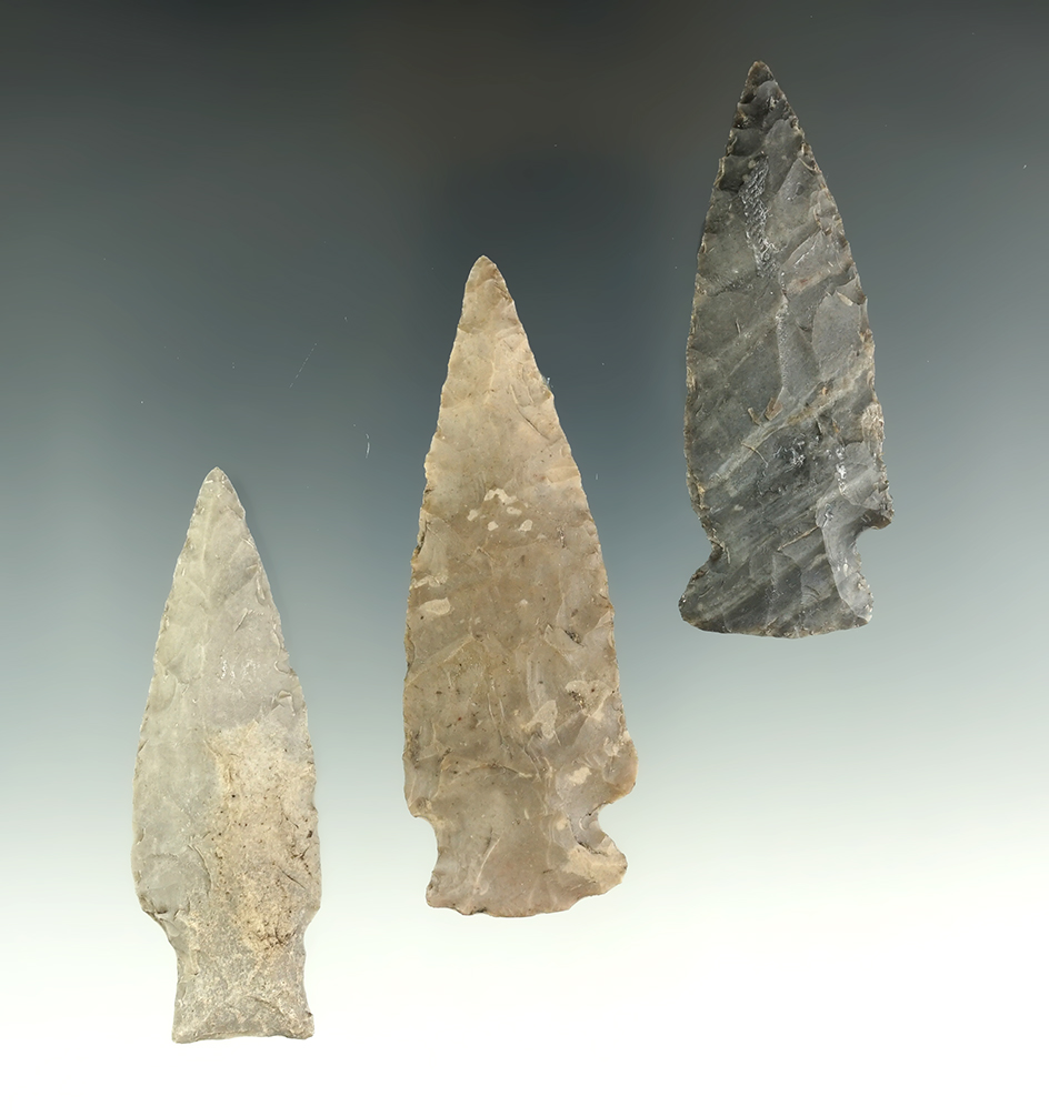 Set of three Lange points found in Texas, largest is 3 3/16".
