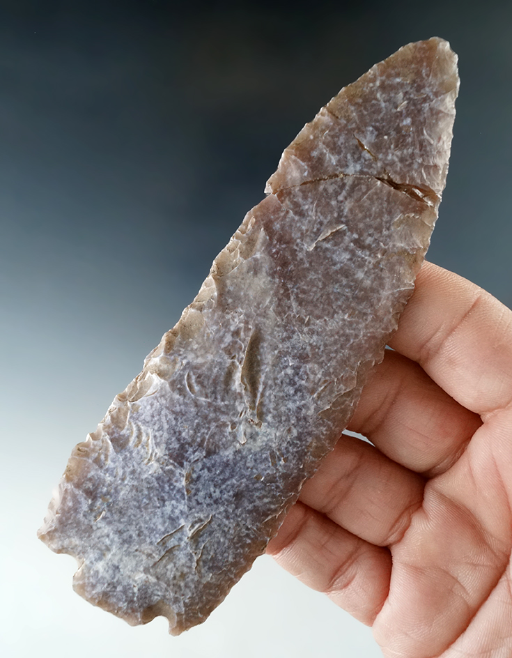 Heavily patinated 4 7/8" Basal Notch Knife - broken and glued near the tip - Burnett Co., Texas.