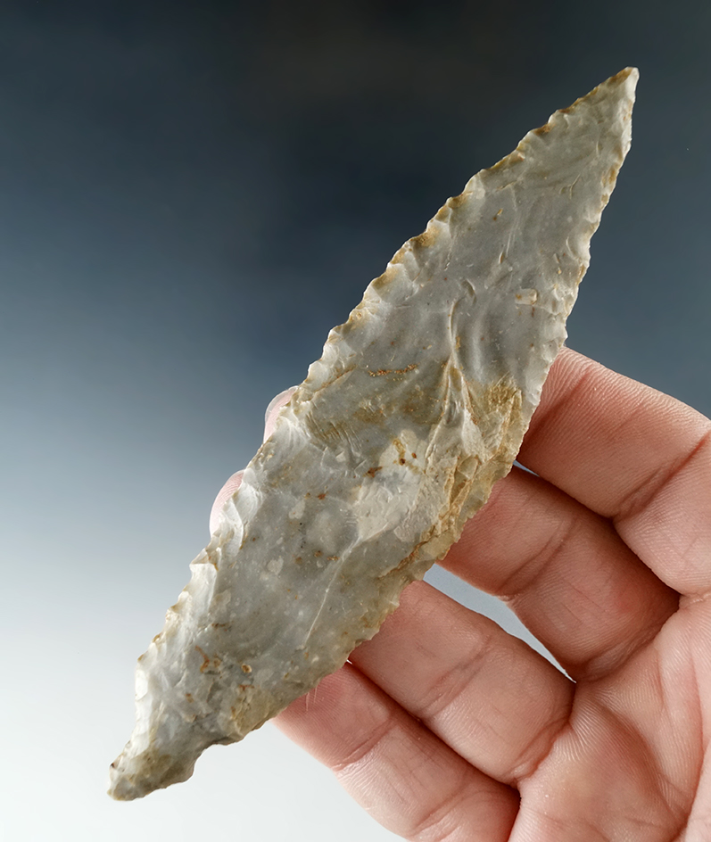 4 and 9/16" Basal Tang Knife found in Collin Co., Texas from the Juanita Smith collection. Comes wit