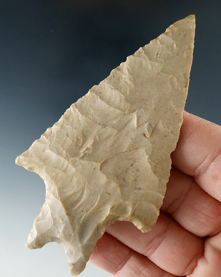 3 5/8" thin and nicely flaked Pedernales point with a wide Blade found in Texas.