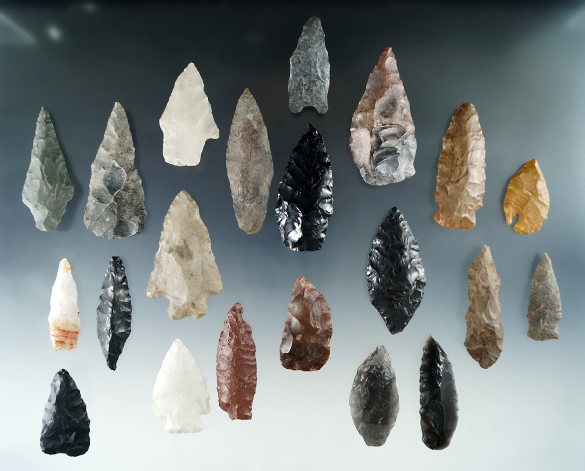 Set of 21 assorted Great Basin flaked artifacts, largest is 2 3/8".