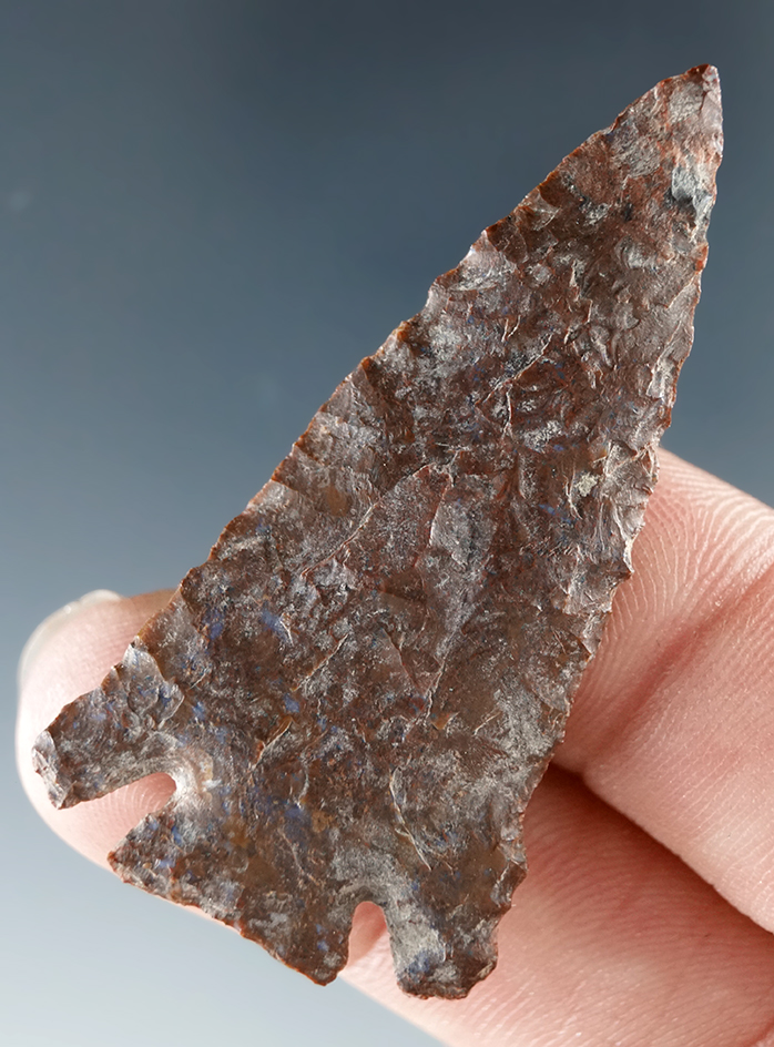 Heavily patinated and excellent style on this 1 7/8" Quilomene Bar found near Vantage, WA.