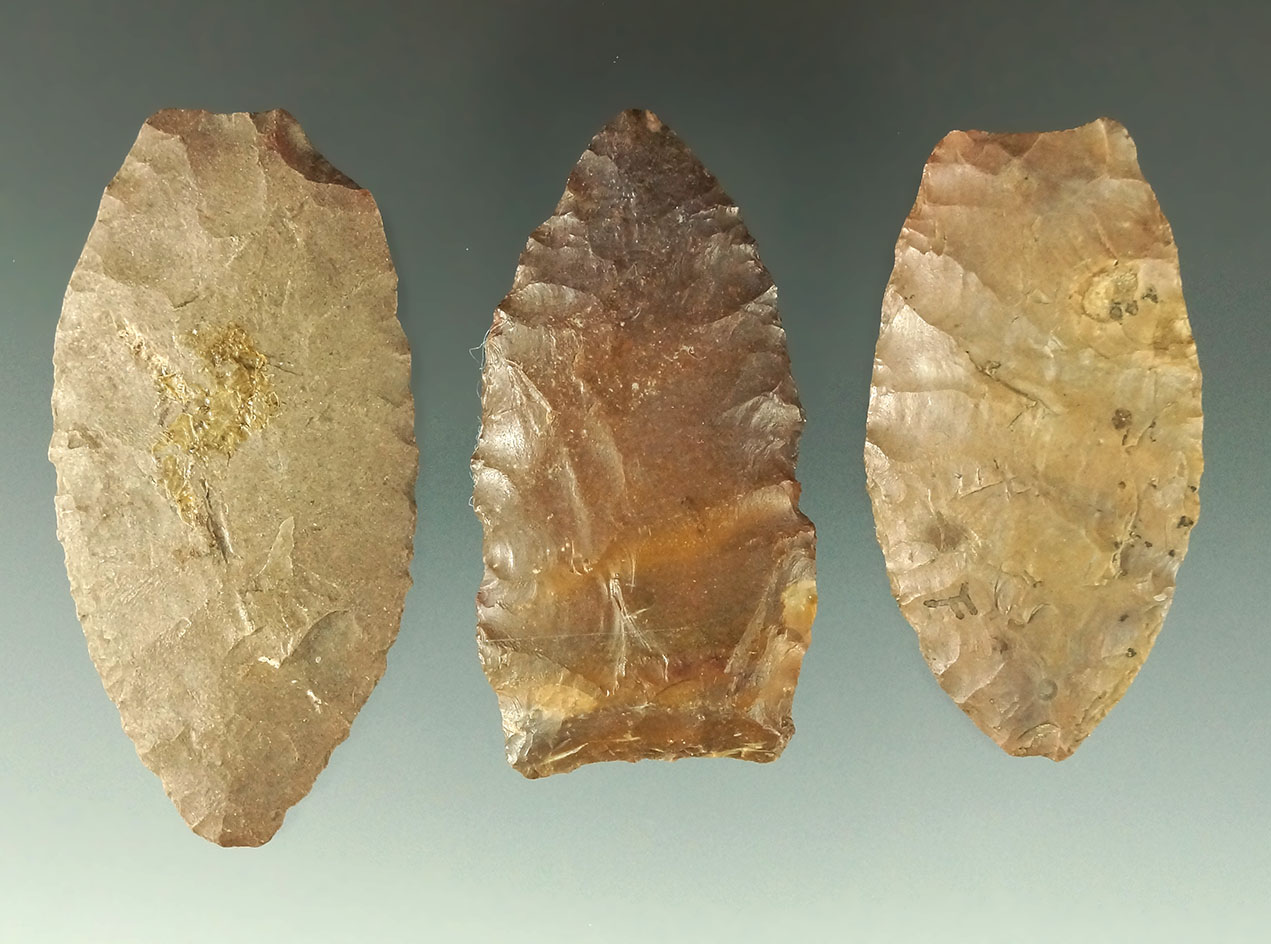 Set of three Paleo point found in Ohio, largest is 2 5/16".