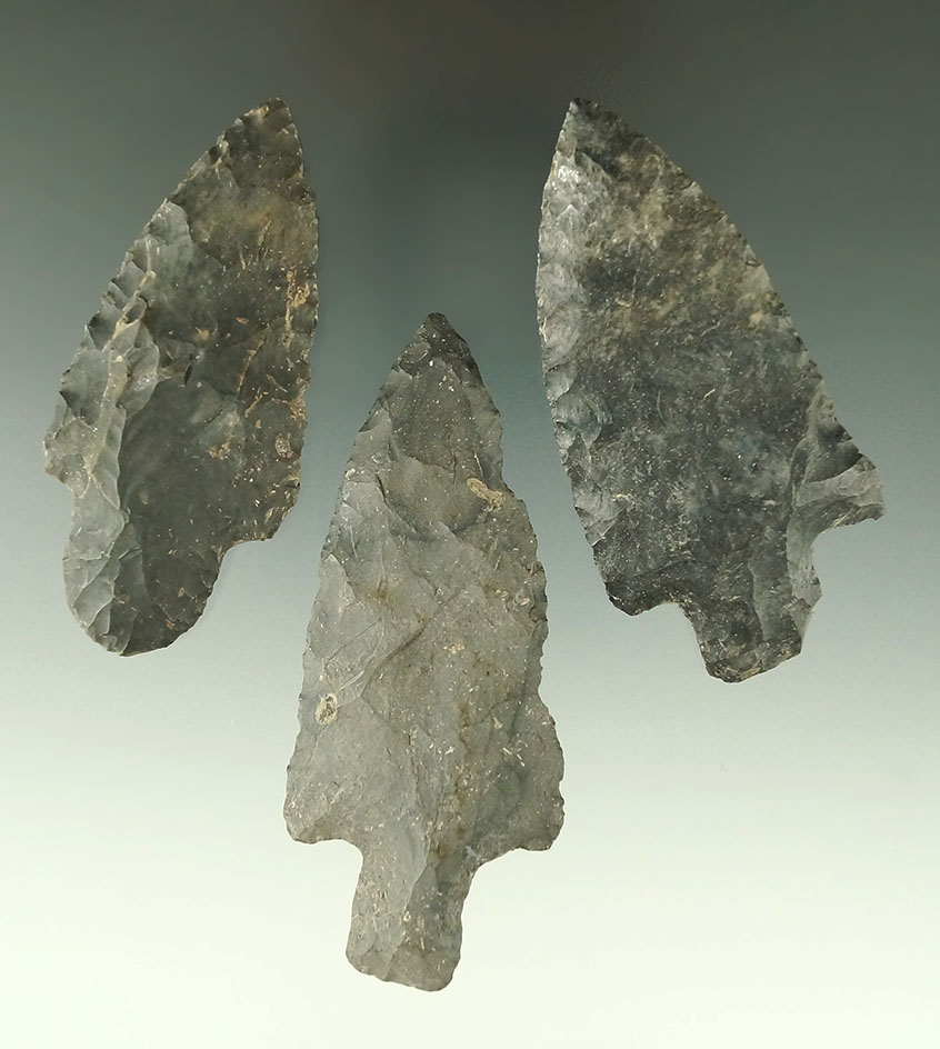 Set of three Coshocton Flint Stemmed Knives, found in Ohio - largest is 3 7/16".