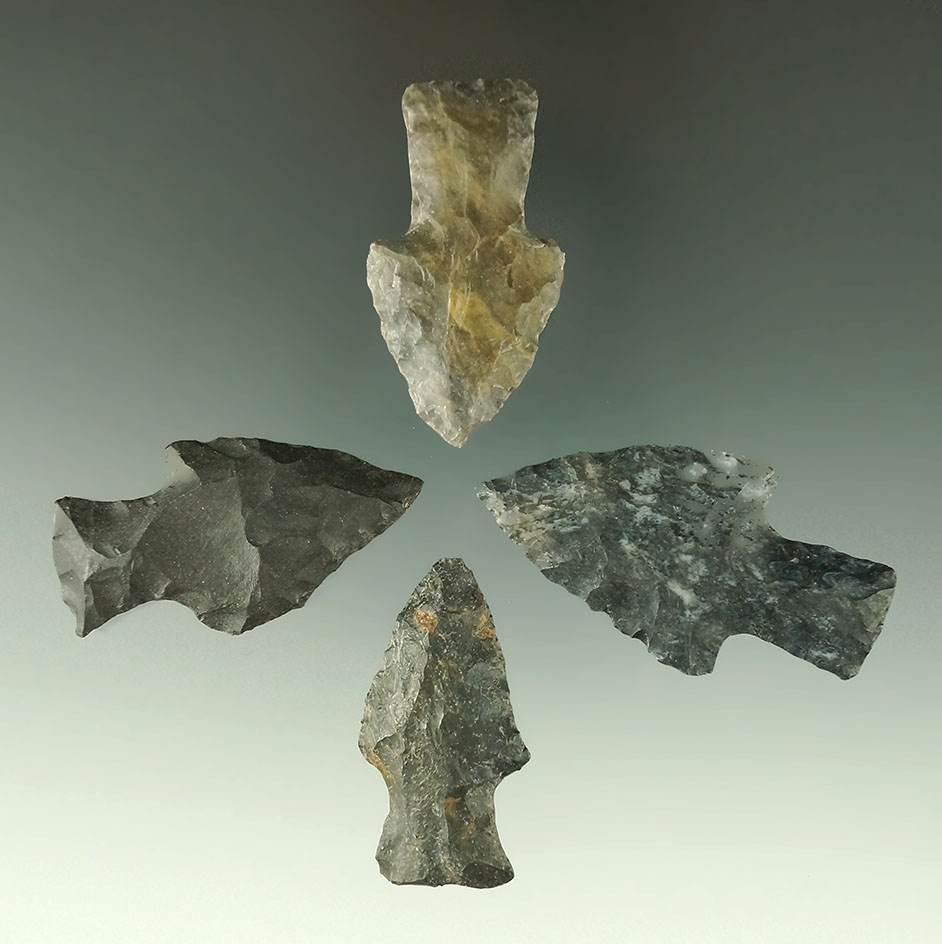 Set of four rare Paleo Kaiser points found in Ohio, largest is 2 1/16".