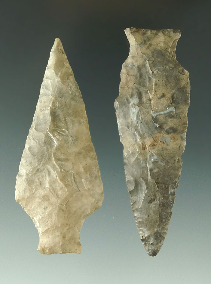 Pair of nicely made Ashtabulas found near Milan, Huron Co., Ohio, largest is 3 3/16".