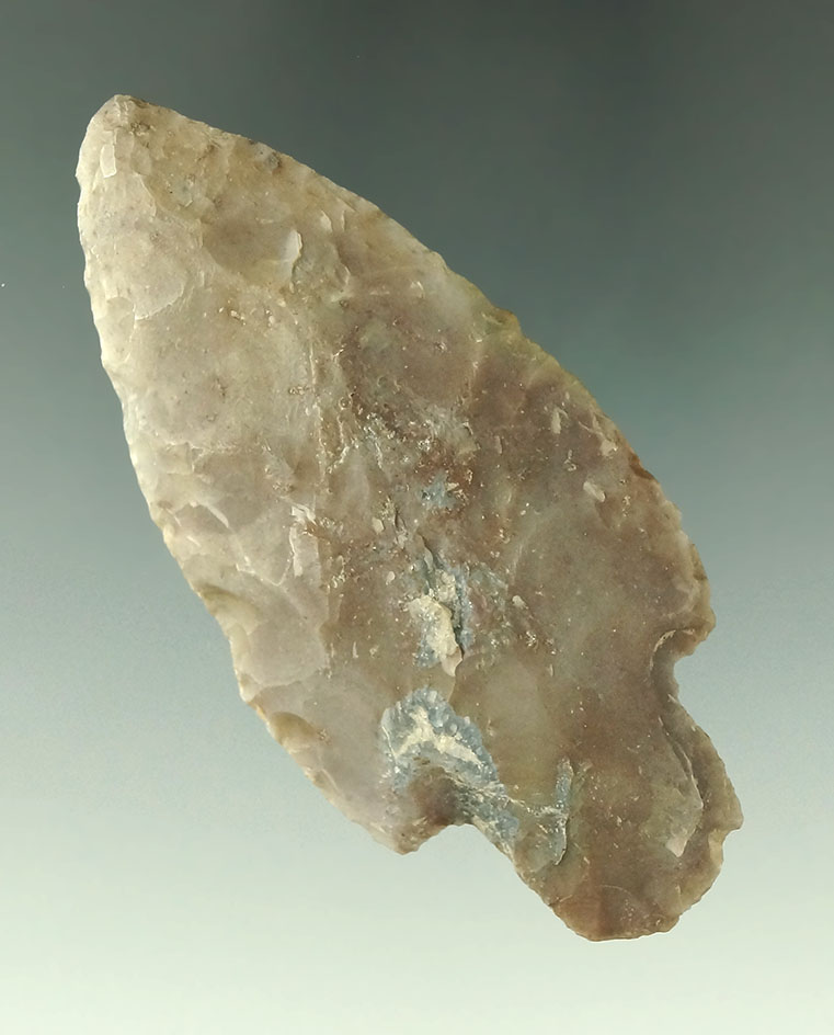 3 1/8" Flint Ridge Flint Adena found in Lorain Co., Ohio. Ex. Sarnovsky collection.