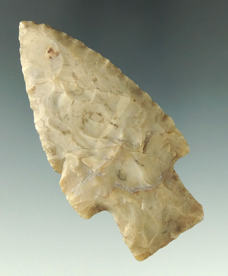 3 5/16" Adena made from beautiful Flint Ridge chalcedony that is well patinated found in Warsaw OH.