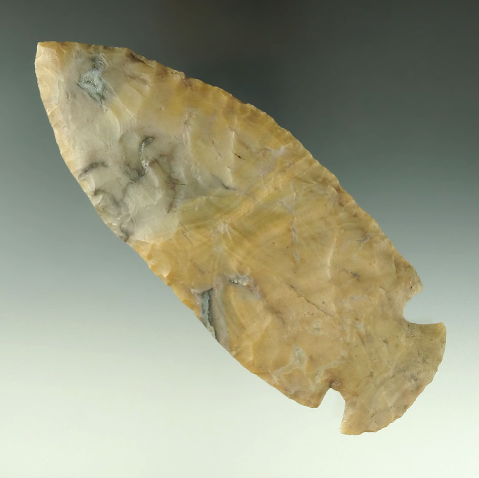 Huge! 6" Hopewell with two small spots of restoration to one ear tip and one basal corner.  Ohio.