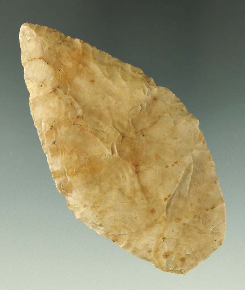 3 1/4" Lanceolate with nicely ground lower edges found in Ohio. Ex. John Anspaugh collection.