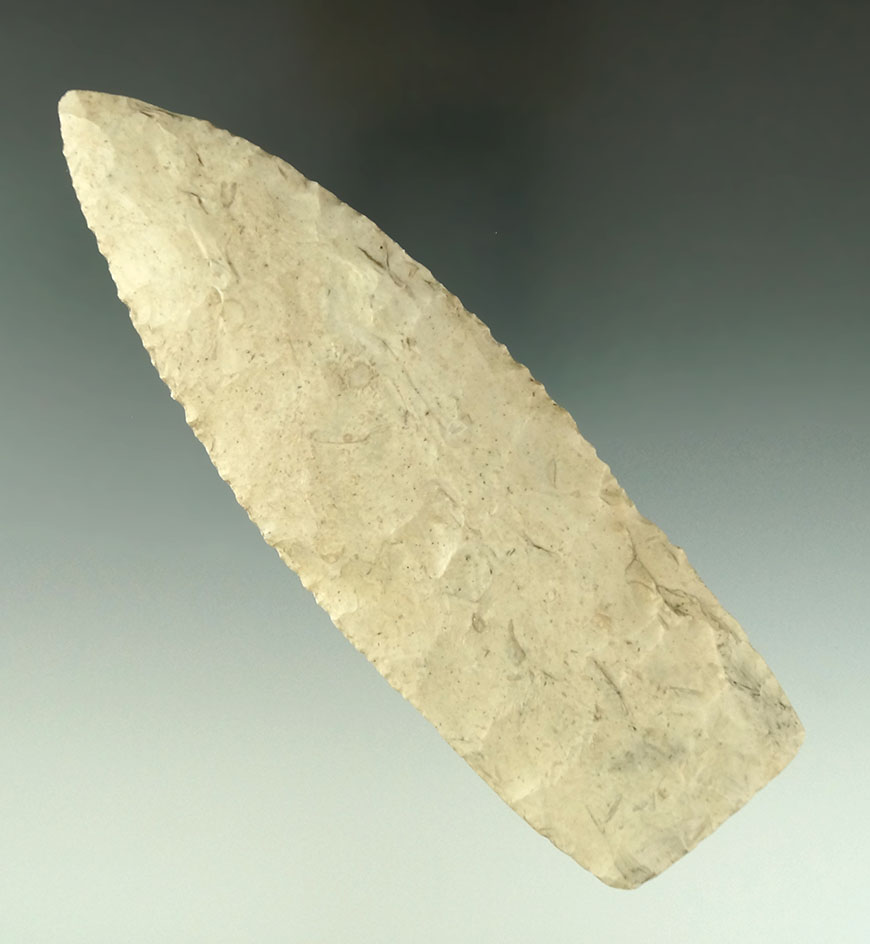Large 5 7/8" Blade with heavily ground lower edges found in St. Charles Co., Missouri.