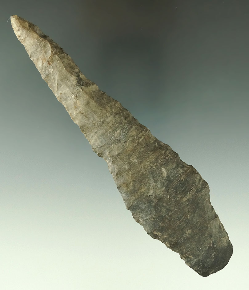 Large 5 15/16" Adena Knife made from Coshocton Flint found in Coshocton Co., Ohio. Davis G-8 COA.