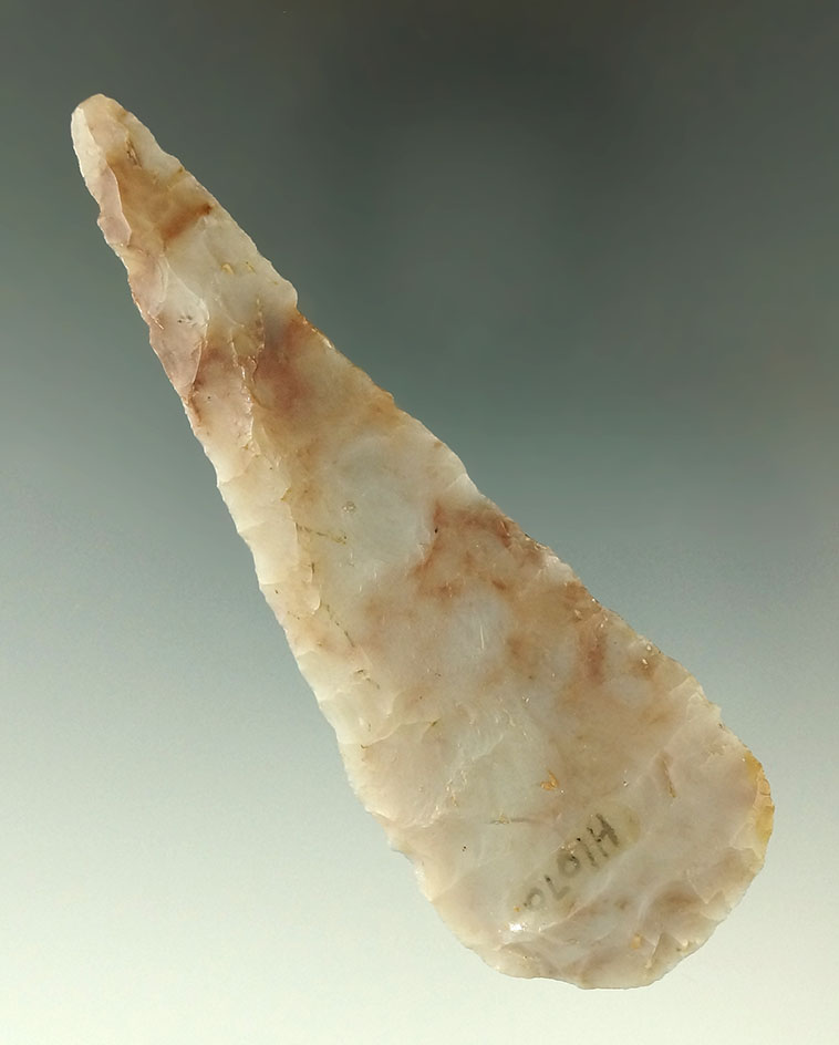 4" colorful Flint Ridge Flint Paleo Uniface Knife found in Union Co., Ohio. Ex. Dean Driskill collec