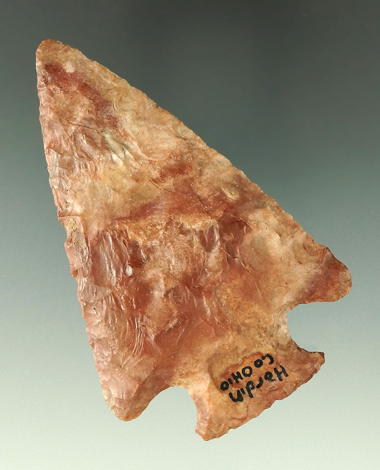 Colorful 3 1/8" Flint Ridge Flint late Hopewell found in Hardin Co., Ohio. Ex. Dean Driskill collect
