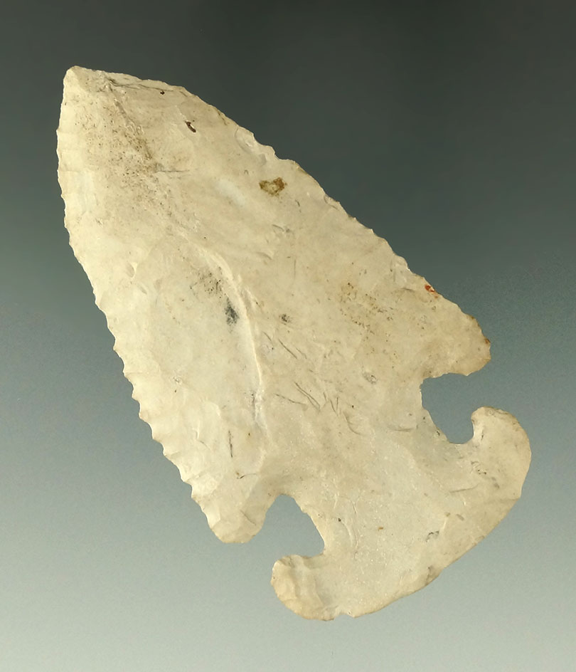 3" very well formed Archaic E-Notch found in Logan Co., Ohio. Ex. Dean Driskill collection.