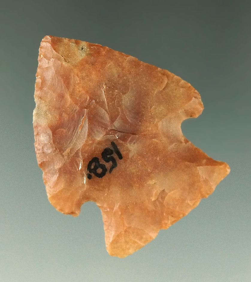 1 3/4" colorful red Flint Ridge Hopewell - Pickaway Co., Ohio. Ex. Dr. Stanley Copeland, Dean Driski