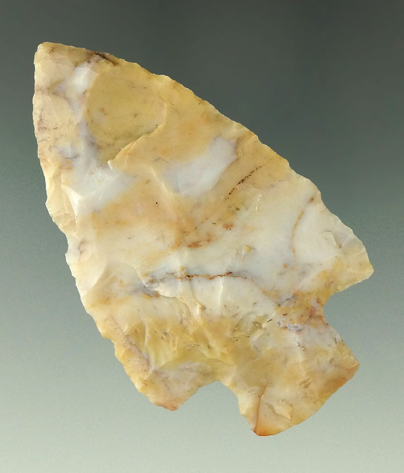 Beautiful 3 3/8" Nethers Flint Ridge Hopewell with lightning streaks. Very fine artifact. Hardin Co.