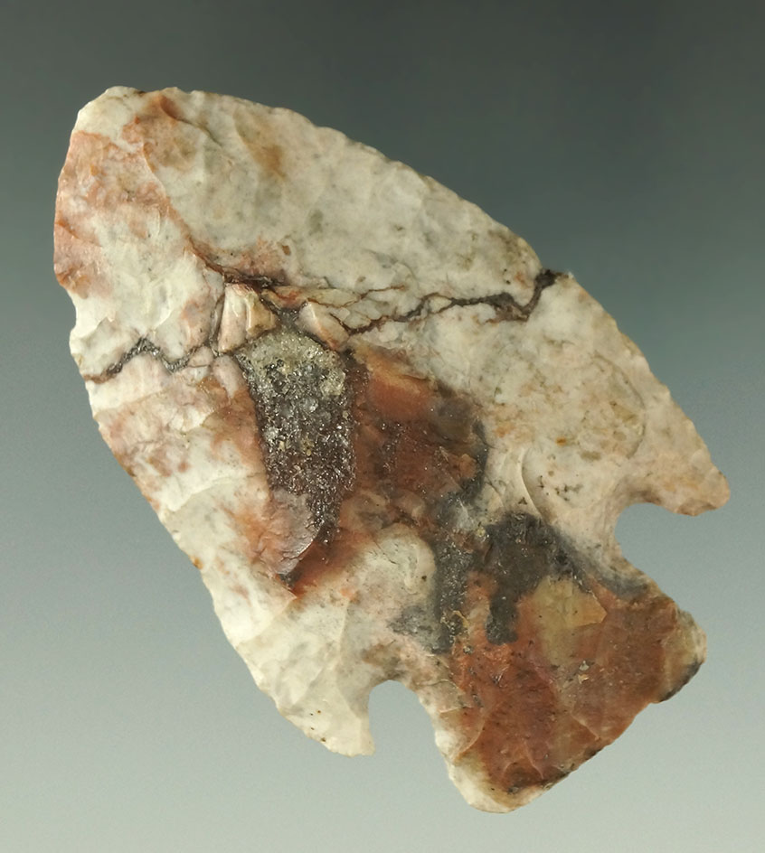 2 3/4" Basal Notch made from very colorful Flint Ridge Flint found in Hancock Co., Ohio.